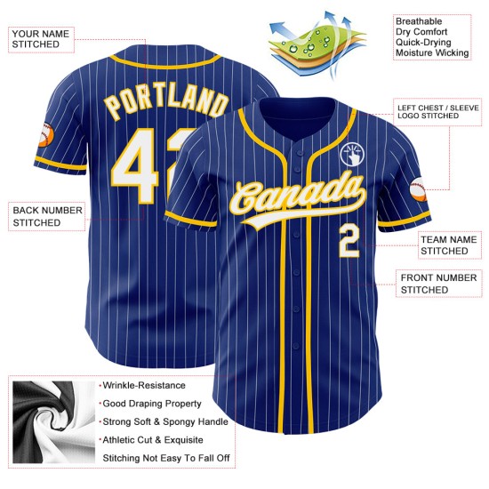 Royal Jersey Authentic Baseball Custom Gelb Nadelstreifen Weiß Royal Jersey Authentic Baseball Custom Gelb Nadelstreifen Weiß