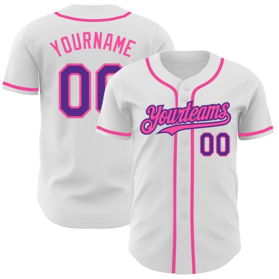 Lila-Pink Jersey Authentic Weiß Baseball Custom Lila-Pink Jersey Authentic Weiß Baseball Custom