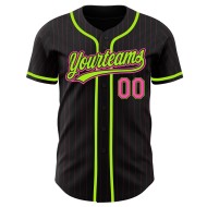 Benutzerdefinierte Schwarz Rosa Nadelstreifen Pink-Neon Grün Authentic Baseball Jersey Benutzerdefinierte Schwarz Rosa Nadelstreifen Pink-Neon Grün Authentic Baseball Jersey