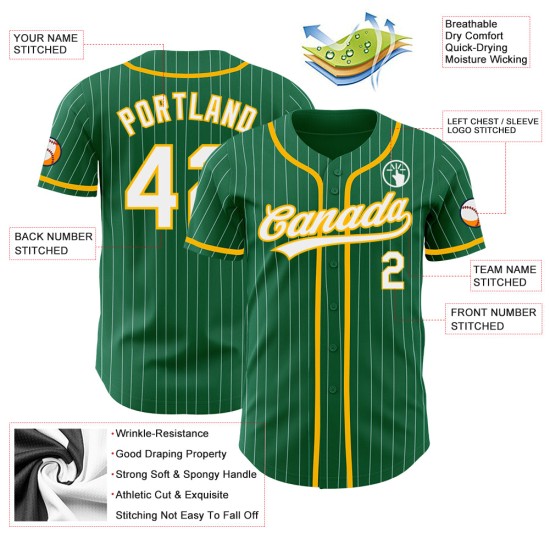 Nadelstreifen authentische grün weiß Jersey benutzerdefinierte Gold Kelly Baseball Nadelstreifen authentische grün weiß Jersey benutzerdefinierte Gold Kelly Baseball