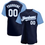 Ärmel Baseball Raglan Custom Weiß-Licht Authentisches Marineblaues Trikot Ärmel Baseball Raglan Custom Weiß-Licht Authentisches Marineblaues Trikot