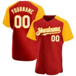 Weiß-Gold Jersey Custom Sleeves Baseball Raglan Rot Authentic Weiß-Gold Jersey Custom Sleeves Baseball Raglan Rot Authentic