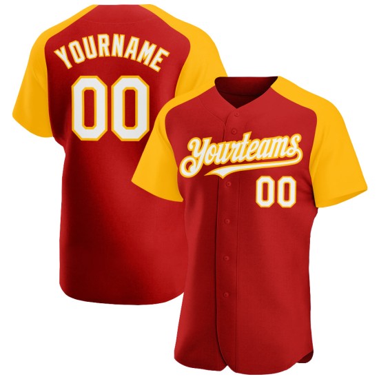 Weiß-Gold Jersey Custom Sleeves Baseball Raglan Rot Authentic Weiß-Gold Jersey Custom Sleeves Baseball Raglan Rot Authentic