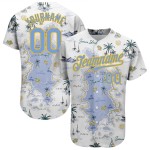 Baseball Authentic Light und Custom Blau-Gelb 3D Weiß Jersey Muster Strand Design Hawaii Bäume Insel Palm
