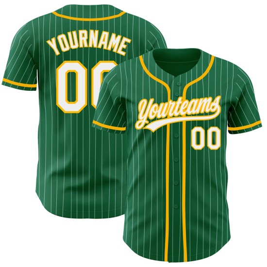 Nadelstreifen authentische grün weiß Jersey benutzerdefinierte Gold Kelly Baseball Nadelstreifen authentische grün weiß Jersey benutzerdefinierte Gold Kelly Baseball