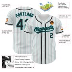 Teal Custom Authentic Baseball Nadelstreifen Schwarz Weiß Jersey Teal Custom Authentic Baseball Nadelstreifen Schwarz Weiß Jersey
