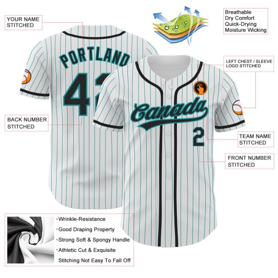 Teal Custom Authentic Baseball Nadelstreifen Schwarz Weiß Jersey Teal Custom Authentic Baseball Nadelstreifen Schwarz Weiß Jersey