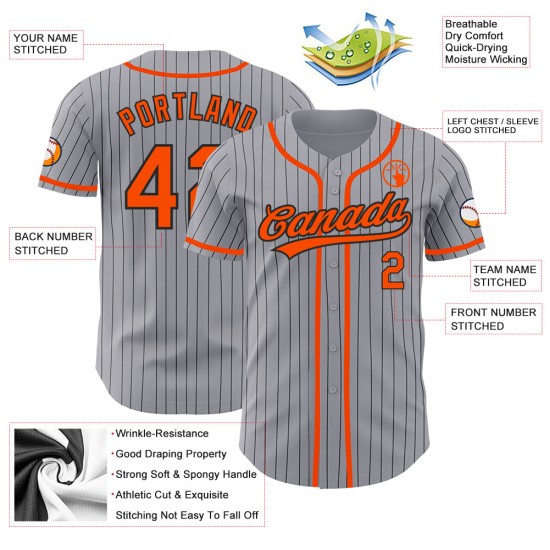 Nadelstreifen Grau Orange Jersey Custom Authentic Schwarz Baseball Nadelstreifen Grau Orange Jersey Custom Authentic Schwarz Baseball