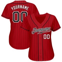 Benutzerdefinierte rot schwarz Nadelstreifen schwarz-weiß authentische Baseball Jersey Benutzerdefinierte rot schwarz Nadelstreifen schwarz-weiß authentische Baseball Jersey
