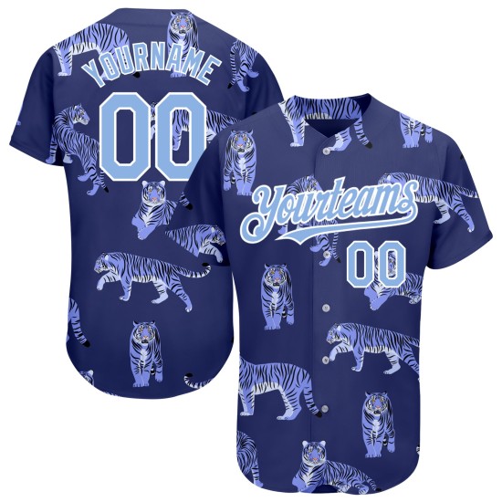 Lila Blau-Weiß 3D Design Jersey Tiger Custom Authentic Dark Light Muster Baseball Lila Blau-Weiß 3D Design Jersey Tiger Custom Authentic Dark Light Muster Baseball