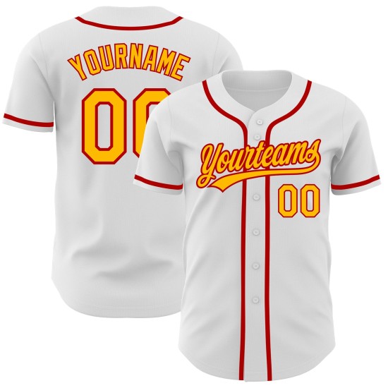 Benutzerdefiniertes weißes gold-rotes Baseball-Trikot Authentic Benutzerdefiniertes weißes gold-rotes Baseball-Trikot Authentic