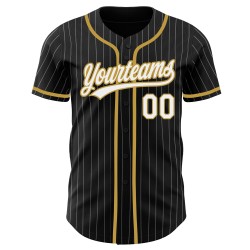 Schwarzes Nadelstreifen-Baseballtrikot in Weiß-Altweißgold