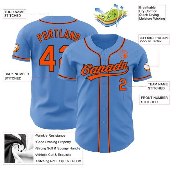 Jersey Custom Orange-Schwarz Baseball Authentic Powder Blue Jersey Custom Orange-Schwarz Baseball Authentic Powder Blue