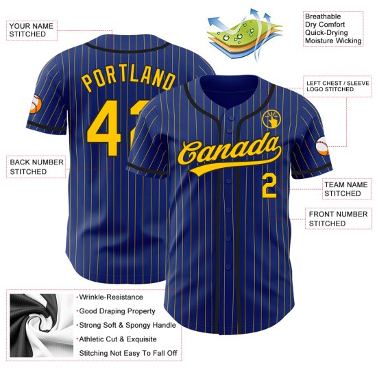 Schwarzes Royal Baseball-Trikot mit Nadelstreifen, authentisches, individuelles Gelb Schwarzes Royal Baseball-Trikot mit Nadelstreifen, authentisches, individuelles Gelb