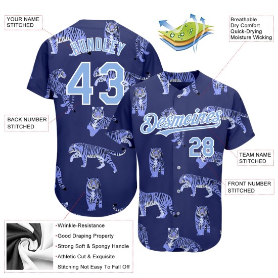 Lila Blau-Weiß 3D Design Jersey Tiger Custom Authentic Dark Light Muster Baseball Lila Blau-Weiß 3D Design Jersey Tiger Custom Authentic Dark Light Muster Baseball