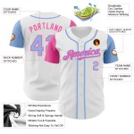 Hellweißes Baseball-Ton-Authentisches Trikot Custom Blue-Pink Two Hellweißes Baseball-Ton-Authentisches Trikot Custom Blue-Pink Two