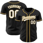 Schwarzes Nadelstreifen-Baseballtrikot in Weiß-Altweißgold
