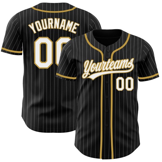Schwarzes Nadelstreifen-Baseballtrikot in Weiß-Altweißgold
