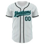 Teal Custom Authentic Baseball Nadelstreifen Schwarz Weiß Jersey Teal Custom Authentic Baseball Nadelstreifen Schwarz Weiß Jersey
