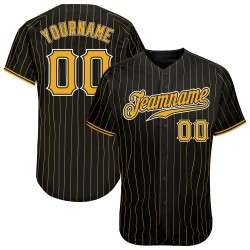 Benutzerdefiniertes authentisches Baseballtrikot mit schwarzen und goldenen Nadelstreifen in Gold-Weiß