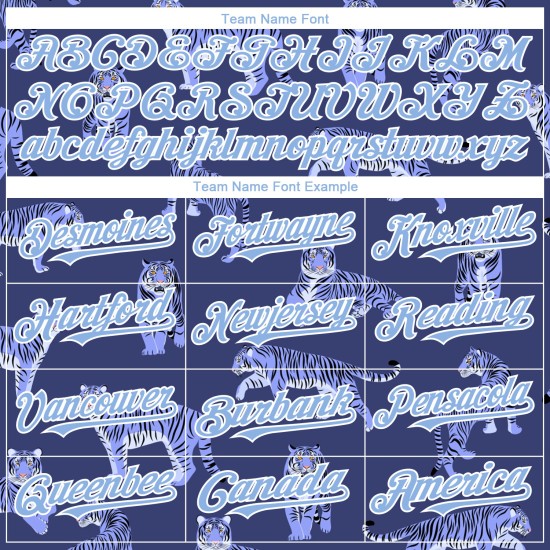 Lila Blau-Weiß 3D Design Jersey Tiger Custom Authentic Dark Light Muster Baseball Lila Blau-Weiß 3D Design Jersey Tiger Custom Authentic Dark Light Muster Baseball