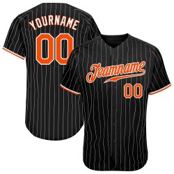 Benutzerdefinierte schwarz weiß Nadelstreifen orange-weiß authentische Baseball Jersey
