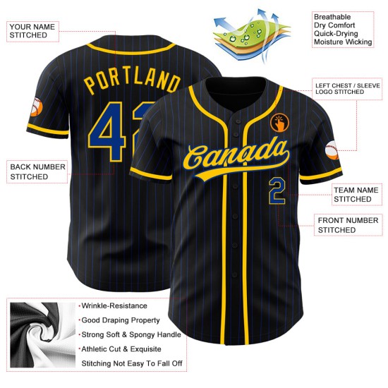Baseball Royal Royal-Gelb Schwarz Jersey Custom Authentic Nadelstreifen Baseball Royal Royal-Gelb Schwarz Jersey Custom Authentic Nadelstreifen