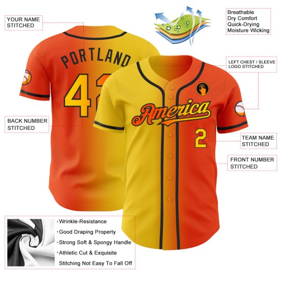 Mode Authentische Orange Baseball Gelb-Schwarz Jersey Custom Gradienten Mode Authentische Orange Baseball Gelb-Schwarz Jersey Custom Gradienten