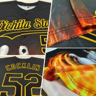 Benutzerdefinierte Schwarz Gold 3D Muster Design Flamme Bowling Authentische Baseball Jersey Benutzerdefinierte Schwarz Gold 3D Muster Design Flamme Bowling Authentische Baseball Jersey