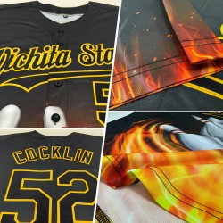 Benutzerdefinierte Schwarz Gold 3D Muster Design Flamme Bowling Authentische Baseball Jersey Benutzerdefinierte Schwarz Gold 3D Muster Design Flamme Bowling Authentische Baseball Jersey