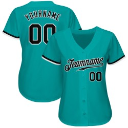 Benutzerdefiniertes Aqua Schwarz-Weiß Authentic Baseball Jersey Benutzerdefiniertes Aqua Schwarz-Weiß Authentic Baseball Jersey