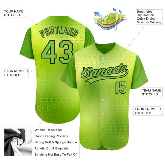 Benutzerdefinierte Neon Design Muster Neon 3D Authentic Grün-Schwarz Jersey Baseball Grün Benutzerdefinierte Neon Design Muster Neon 3D Authentic Grün-Schwarz Jersey Baseball Grün