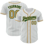Jersey Nadelstreifen Authentische Custom Weiß Gold Grün Alte Baseball