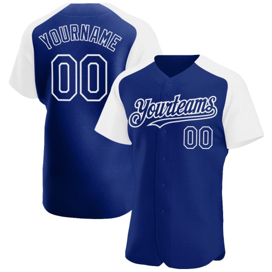 Weiß Baseball Authentic Raglan Ärmel Royal Jersey Custom Weiß Baseball Authentic Raglan Ärmel Royal Jersey Custom