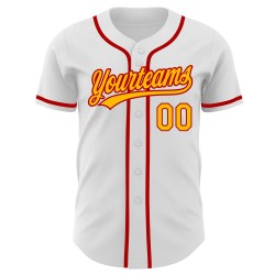 Benutzerdefiniertes weißes gold-rotes Baseball-Trikot Authentic