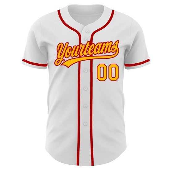 Benutzerdefiniertes weißes gold-rotes Baseball-Trikot Authentic Benutzerdefiniertes weißes gold-rotes Baseball-Trikot Authentic