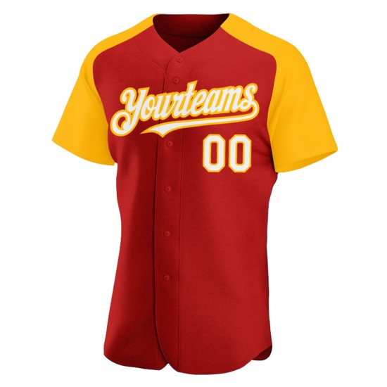 Weiß-Gold Jersey Custom Sleeves Baseball Raglan Rot Authentic Weiß-Gold Jersey Custom Sleeves Baseball Raglan Rot Authentic