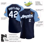 Ärmel Baseball Raglan Custom Weiß-Licht Authentisches Marineblaues Trikot Ärmel Baseball Raglan Custom Weiß-Licht Authentisches Marineblaues Trikot