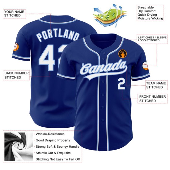 Royal Baseball Custom Weiß-Hellblaues Authentic-Trikot Royal Baseball Custom Weiß-Hellblaues Authentic-Trikot