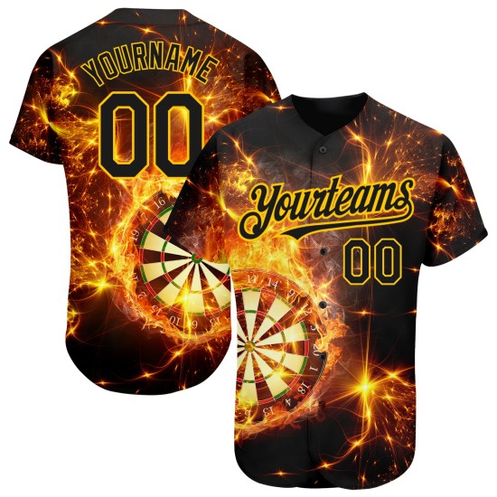 Design 3D Dart Flamme Baseball Gold Custom Board Schwarz Authentische Muster Jersey Design 3D Dart Flamme Baseball Gold Custom Board Schwarz Authentische Muster Jersey