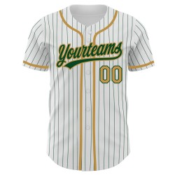 Jersey Nadelstreifen Authentische Custom Weiß Gold Grün Alte Baseball