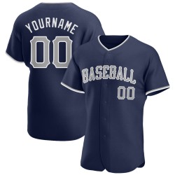Benutzerdefiniertes authentisches Baseball-Trikot in Marineblau und Grauweiß
