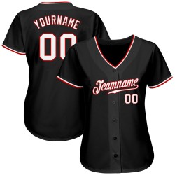 Benutzerdefiniertes authentisches schwarz-weiß-rotes Baseballtrikot Benutzerdefiniertes authentisches schwarz-weiß-rotes Baseballtrikot