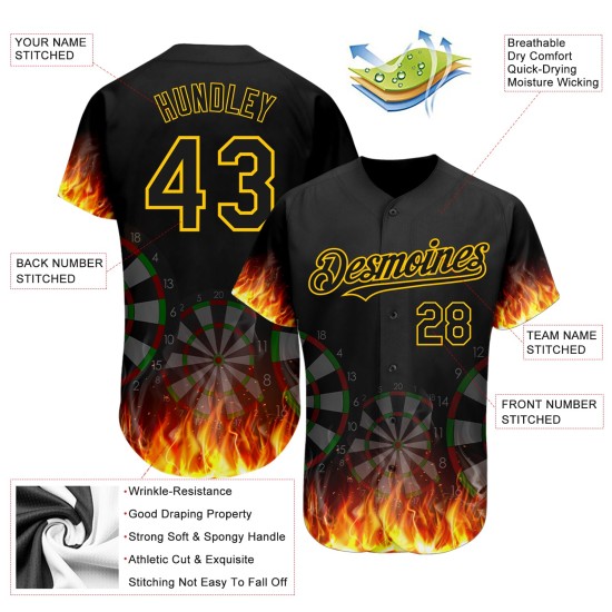 Design Gold Dart Jersey Muster Custom Baseball Board Flamme Schwarz Authentische 3D Design Gold Dart Jersey Muster Custom Baseball Board Flamme Schwarz Authentische 3D