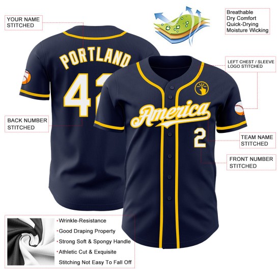 Weiß-Gelb Baseball Navy Authentic Jersey Custom Weiß-Gelb Baseball Navy Authentic Jersey Custom