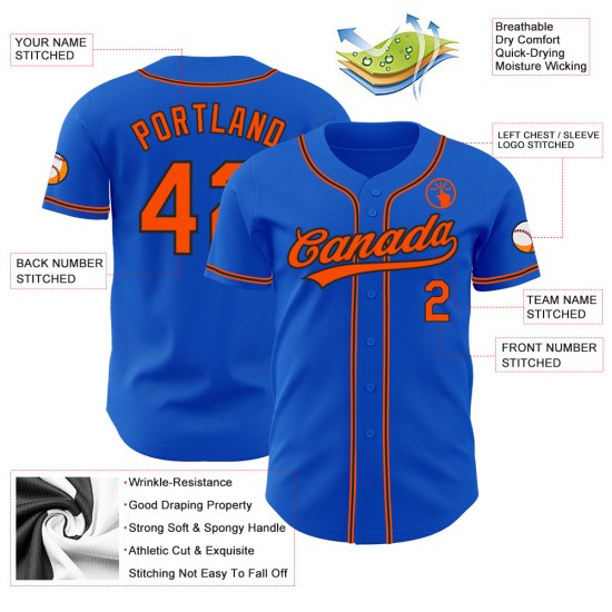 Blaues benutzerdefiniertes Thunder Orange-Schwarzes authentisches Baseball-Trikot