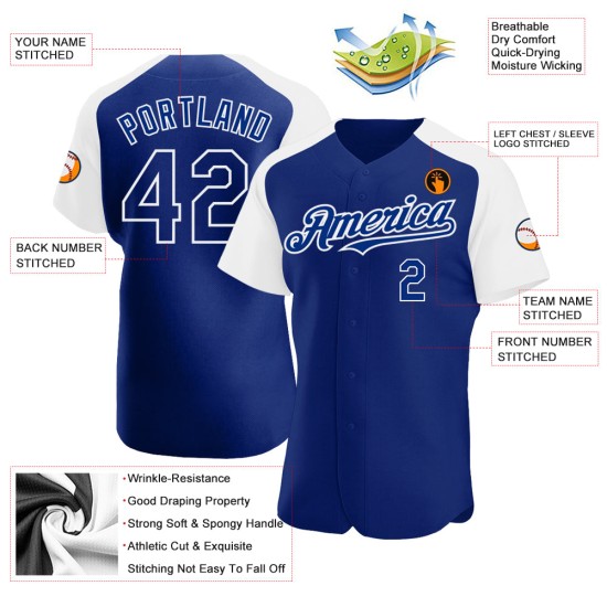 Weiß Baseball Authentic Raglan Ärmel Royal Jersey Custom Weiß Baseball Authentic Raglan Ärmel Royal Jersey Custom