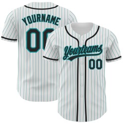 Teal Custom Authentic Baseball Nadelstreifen Schwarz Weiß Jersey