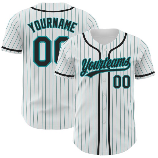 Teal Custom Authentic Baseball Nadelstreifen Schwarz Weiß Jersey Teal Custom Authentic Baseball Nadelstreifen Schwarz Weiß Jersey