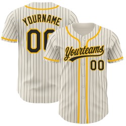 Gold Authentic Baseball Schwarz Nadelstreifen Jersey Custom Creme